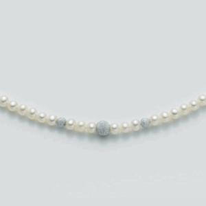 COLLANA DI PERLE MILUNA CON SFERE IN ORO BIANCO DIAMANTATO