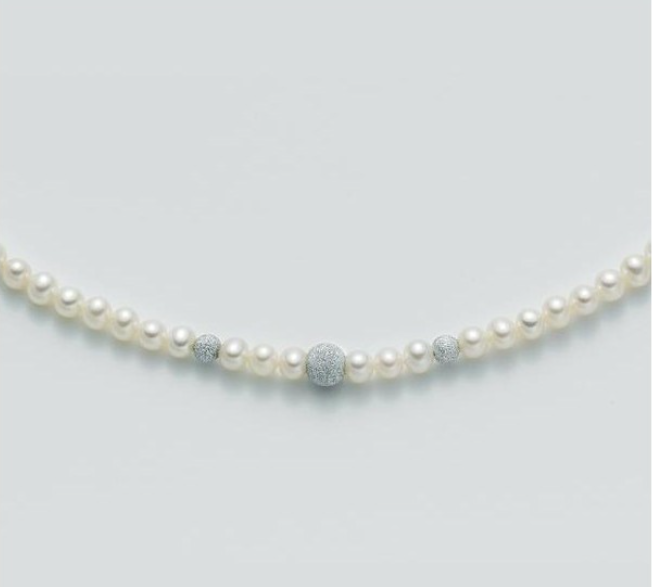 COLLANA DI PERLE MILUNA CON SFERE IN ORO BIANCO DIAMANTATO